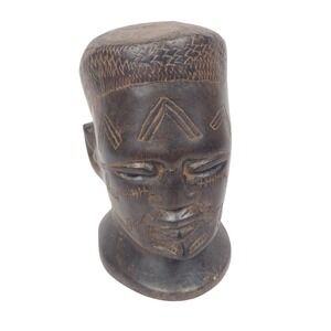 Makonde Art African Wooden Bust Sculpture with Geometric Designs